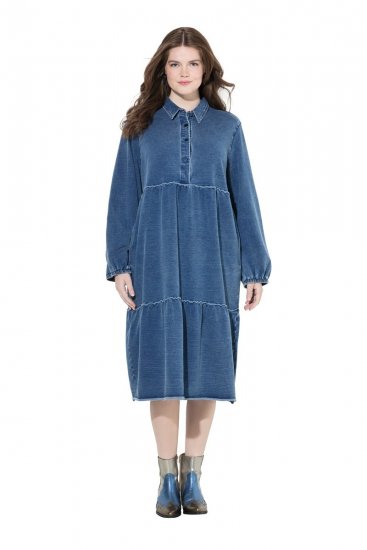 Ulla Popken 840972 Sukienka dresowa z falbanami Indygo - Sukienki dresowe - 