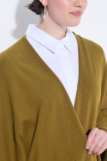 Ulla Popken 841117 Dzianinowe ponczo oversize z kryształkami Oliwkowa - Ponczo i peleryny - 