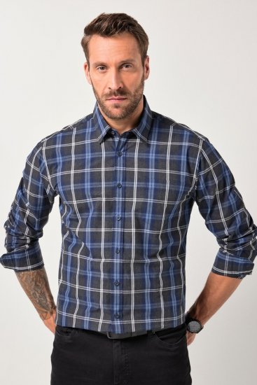 JP1880 Checked Shirt Long Sleeve Kent Collar Anthracite - Koszule - Koszule 2XL-10XL