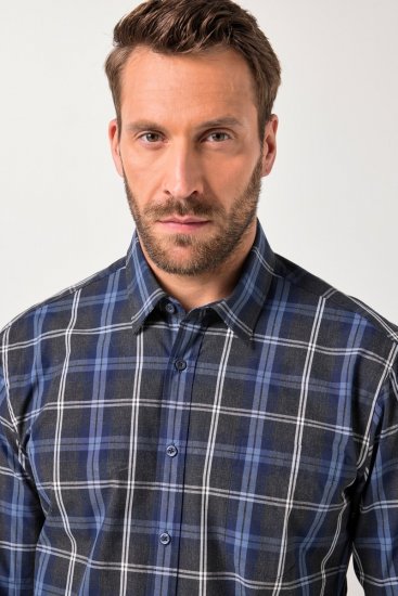 JP1880 Checked Shirt Long Sleeve Kent Collar Anthracite - Koszule - Koszule 2XL-10XL