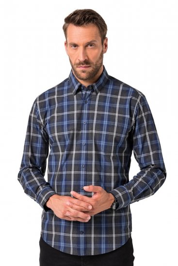 JP1880 Checked Shirt Long Sleeve Kent Collar Anthracite - Koszule - Koszule 2XL-10XL