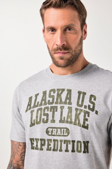 JP1880 T-shirt Short Sleeve Chest Print Grey Melange - Koszulki - T-shirty meskie Duże Rozmiary - 2XL-14XL