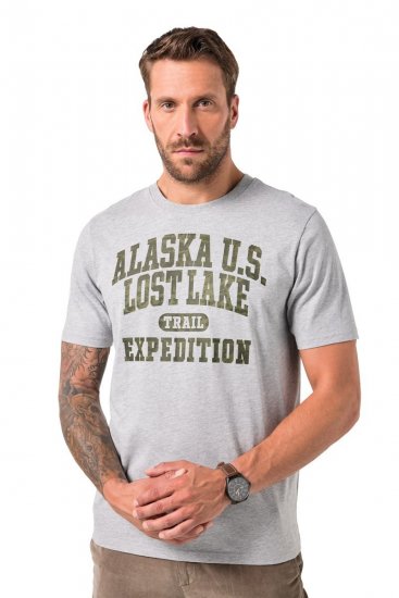JP1880 T-shirt Short Sleeve Chest Print Grey Melange - Koszulki - T-shirty meskie Duże Rozmiary - 2XL-14XL