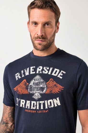 JP1880 T-Shirt Short Sleeve Chest Print Navy - Koszulki - T-shirty meskie Duże Rozmiary - 2XL-14XL