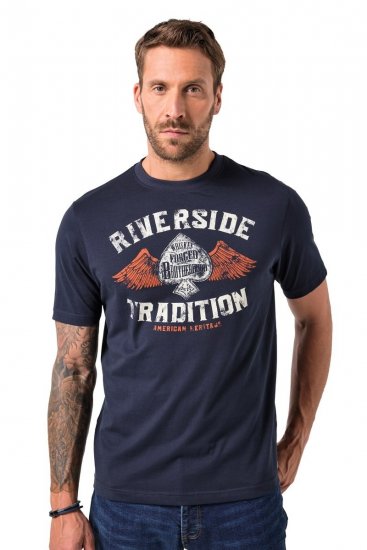 JP1880 T-Shirt Short Sleeve Chest Print Navy - Koszulki - T-shirty meskie Duże Rozmiary - 2XL-14XL