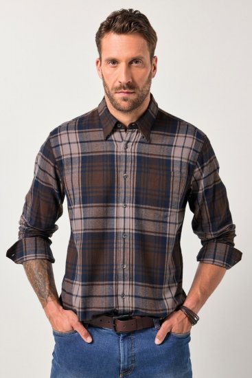 JP1880 Shirt Flannel Long Sleeve Dark Brown - Koszule - Koszule 2XL-10XL