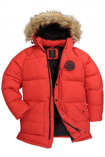 JP1880 Parka Quilted Faux Fur Hood Red - Kurtki Męskie Duże Rozmiary - Kurtki Duże rozmiary 2XL-8XL