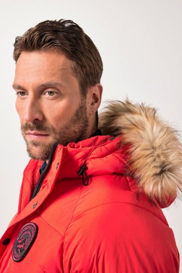 JP1880 Parka Quilted Faux Fur Hood Red - Kurtki Męskie Duże Rozmiary - Kurtki Duże rozmiary 2XL-8XL
