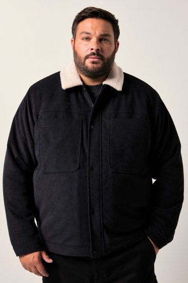 Men+ 545 Kurtka z kołnierzem teddy Czarna - Kurtki Męskie Duże Rozmiary - Kurtki Duże rozmiary 2XL-8XL