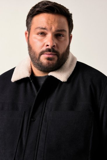 Men+ 545 Kurtka z kołnierzem teddy Czarna - Kurtki Męskie Duże Rozmiary - Kurtki Duże rozmiary 2XL-8XL