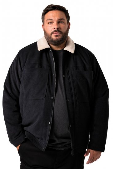 Men+ 545 Kurtka z kołnierzem teddy Czarna - Kurtki Męskie Duże Rozmiary - Kurtki Duże rozmiary 2XL-8XL