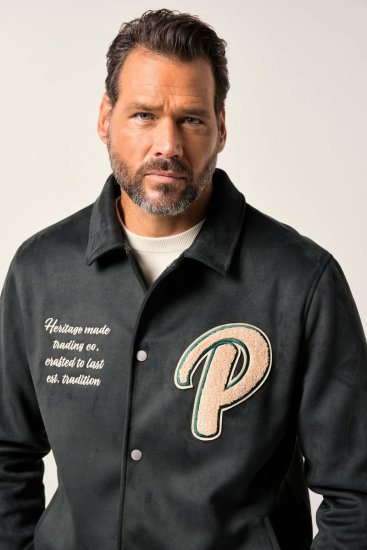 JP1880 Blouson Velour with Chest Embroidery Dark Green - Kurtki Męskie Duże Rozmiary - Kurtki Duże rozmiary 2XL-8XL