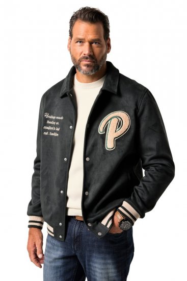 JP1880 Blouson Velour with Chest Embroidery Dark Green - Kurtki Męskie Duże Rozmiary - Kurtki Duże rozmiary 2XL-8XL