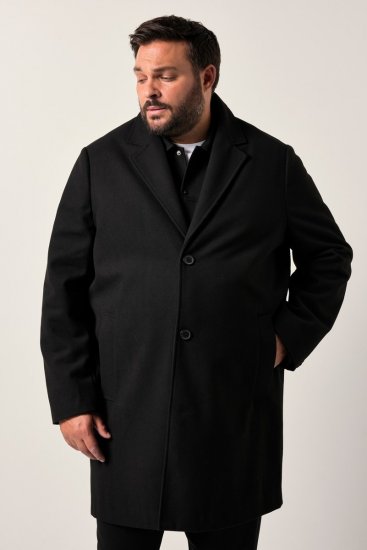 Men+ 482 Wodoodporny płaszcz o wyglądzie wełny Czarny - Kurtki Męskie Duże Rozmiary - Kurtki Duże rozmiary 2XL-8XL