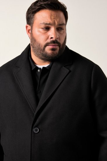 Men+ 482 Wodoodporny płaszcz o wyglądzie wełny Czarny - Kurtki Męskie Duże Rozmiary - Kurtki Duże rozmiary 2XL-8XL