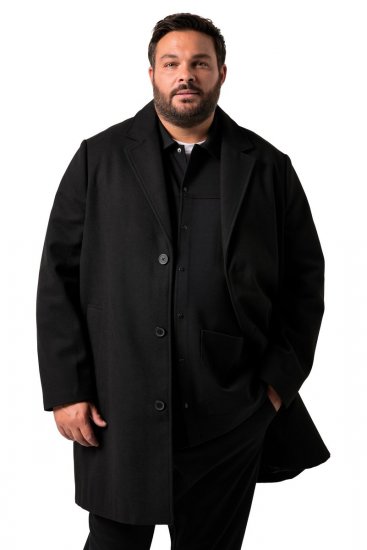 Men+ 482 Wodoodporny płaszcz o wyglądzie wełny Czarny - Kurtki Męskie Duże Rozmiary - Kurtki Duże rozmiary 2XL-8XL