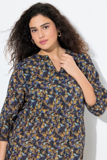 Ulla Popken 842936 Sukienka w paski z rękawem 3/4 Granatowa - Sukienki wieczorowe - Wieczorowe sukienki plus size