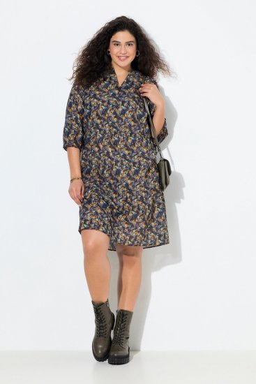 Ulla Popken 842936 Sukienka w paski z rękawem 3/4 Granatowa - Sukienki wieczorowe - Wieczorowe sukienki plus size