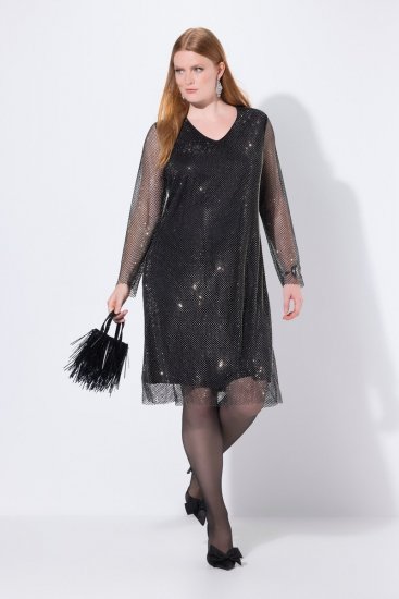 Ulla Popken 843232 Sukienka z cekinami Szara - Sukienki wieczorowe - Wieczorowe sukienki plus size