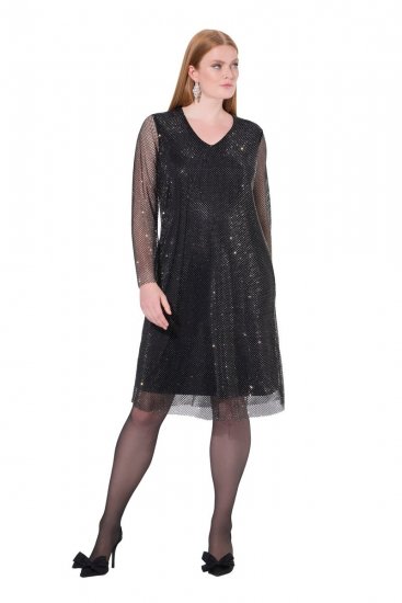 Ulla Popken 843232 Sukienka z cekinami Szara - Sukienki wieczorowe - Wieczorowe sukienki plus size