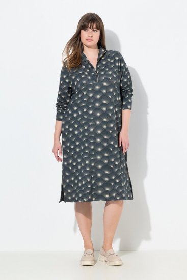 Ulla Popken 843506 Wzorzysta sukienka dresowa Czarna - Sukienki dresowe - 