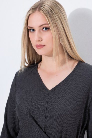 Ulla Popken 843595 Sukienka kopertowa z rękawem 3/4 Szara melanż - Sukienki midi - Sukienki midi w dużych rozmiarach