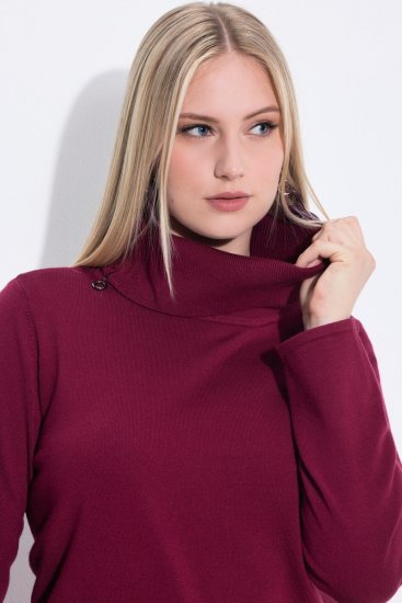 Ulla Popken 843627 Dzianinowa sukienka z długim rękawem i golfem Bordowa - Sukienki midi - Sukienki midi w dużych rozmiarach