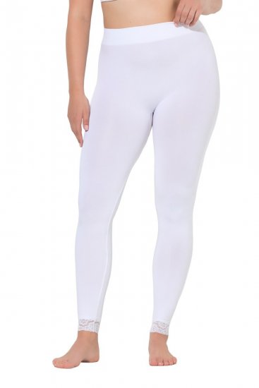 Ulla Popken 844563 Legginsy rajstopowe z koronką Biały - Rajstopy & skarpetki - 