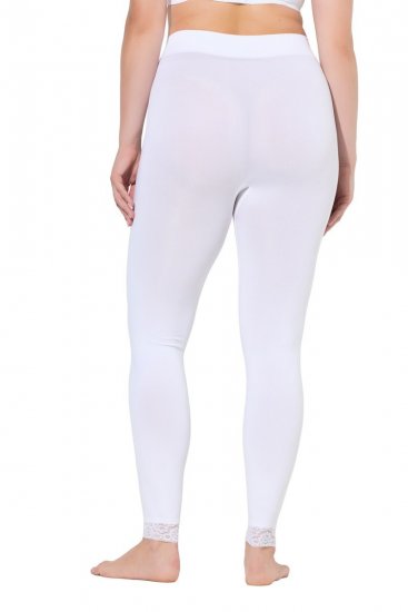 Ulla Popken 844563 Legginsy rajstopowe z koronką Biały - Rajstopy & skarpetki - 