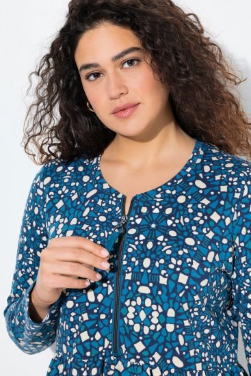 Ulla Popken 844722 Wzorzysta sukienka dresowa Petrolowa - Sukienki dresowe - 