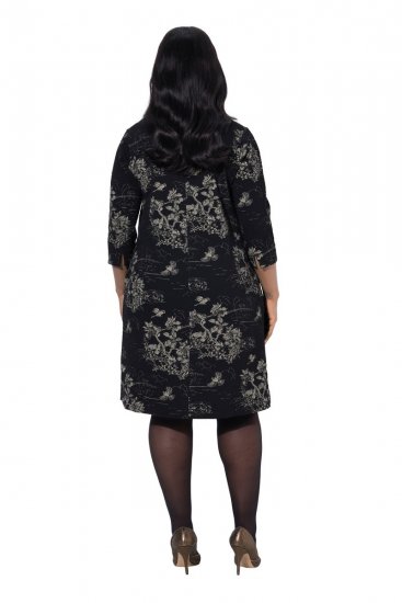 Ulla Popken 844739 Sukienka z rękawem 3/4 Czarna - Sukienki midi - Sukienki midi w dużych rozmiarach