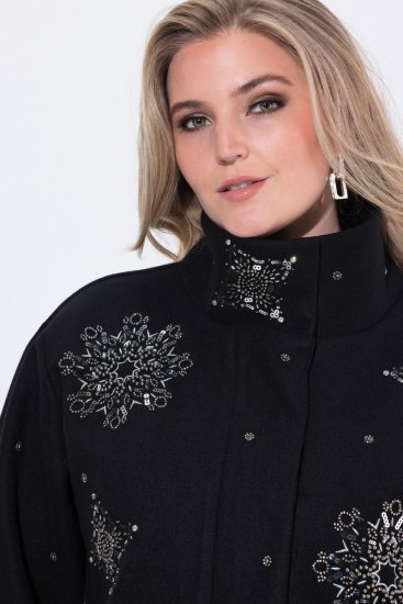 Ulla Popken 844839 Krótka kurtka z haftem w płatki śniegu Granatowa - Kurtki - Kurtki dla kobiet w dużych rozmiarach