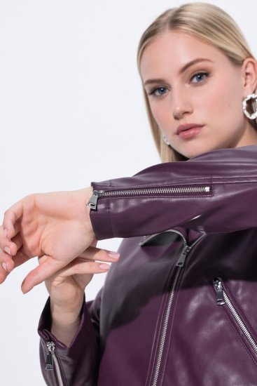 Ulla Popken 845121 Kurtka ramoneska z imitacji skóry Śliwkowa - Kurtki - Kurtki dla kobiet w dużych rozmiarach