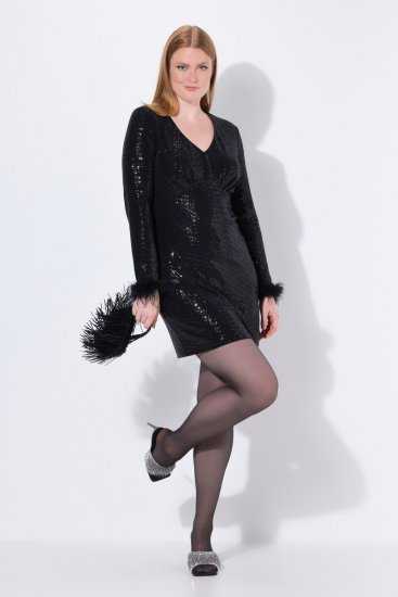 Ulla Popken 845145 Sukienka z cekinami Czarna - Sukienki wieczorowe - Wieczorowe sukienki plus size
