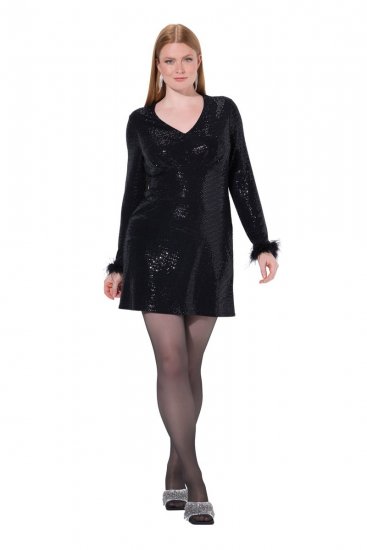 Ulla Popken 845145 Sukienka z cekinami Czarna - Sukienki wieczorowe - Wieczorowe sukienki plus size
