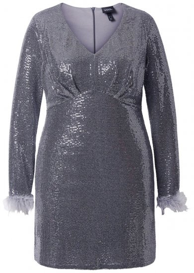 Ulla Popken 845145 Sukienka z cekinami z dekoltem w szpic Srebrna - Sukienki wieczorowe - Wieczorowe sukienki plus size