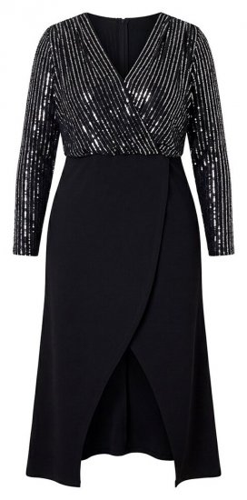 Ulla Popken 845151 Sukienka w paski z dekoltem w szpic Czarna - Sukienki wieczorowe - Wieczorowe sukienki plus size