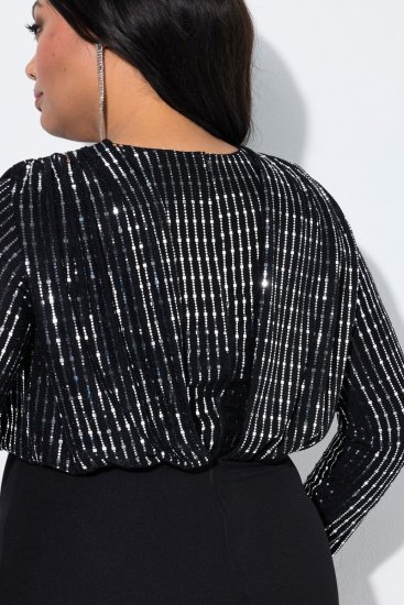Ulla Popken 845151 Sukienka w paski z dekoltem w szpic Czarna - Sukienki wieczorowe - Wieczorowe sukienki plus size