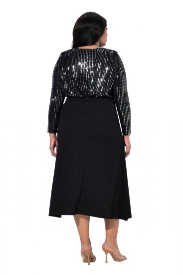 Ulla Popken 845151 Sukienka w paski z dekoltem w szpic Czarna - Sukienki wieczorowe - Wieczorowe sukienki plus size