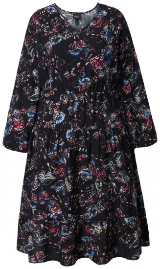 Ulla Popken 845287 Wzorzysta sukienka midi Czarna - Sukienki midi - Sukienki midi w dużych rozmiarach