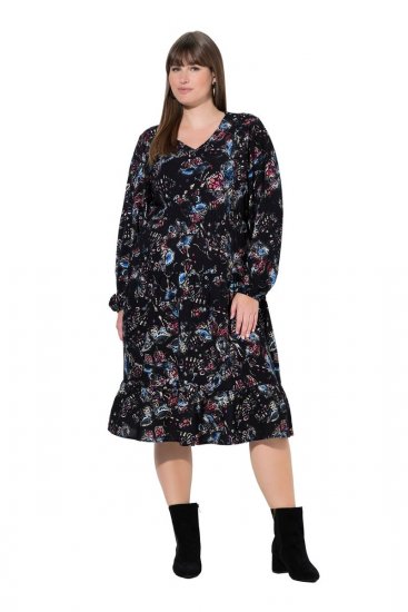 Ulla Popken 845287 Wzorzysta sukienka midi Czarna - Sukienki midi - Sukienki midi w dużych rozmiarach