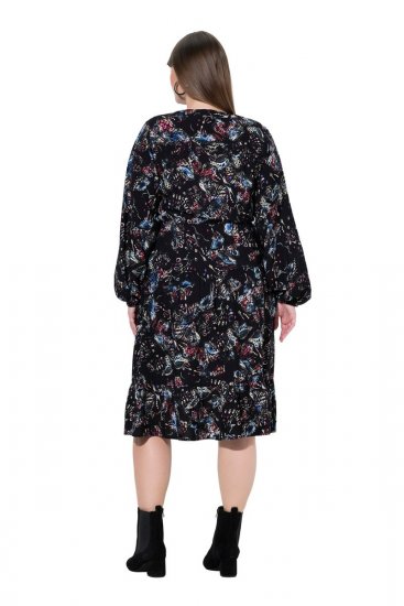Ulla Popken 845287 Wzorzysta sukienka midi Czarna - Sukienki midi - Sukienki midi w dużych rozmiarach
