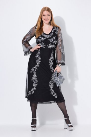 Ulla Popken 845366 Suknia wieczorowa z dekoltem w szpic Czarna - Sukienki wieczorowe - Wieczorowe sukienki plus size