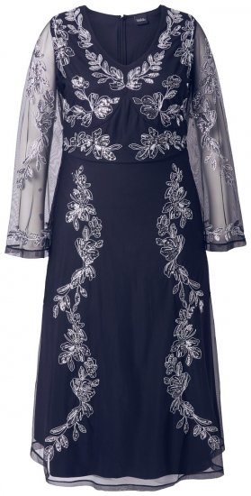 Ulla Popken 845366 Sukienka z cekinami w kwiaty Granatowa - Sukienki wieczorowe - Wieczorowe sukienki plus size