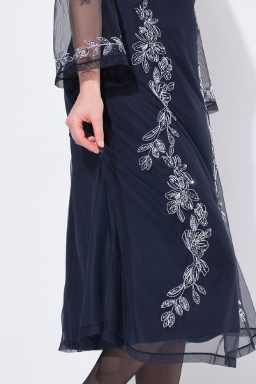 Ulla Popken 845366 Sukienka z cekinami w kwiaty Granatowa - Sukienki wieczorowe - Wieczorowe sukienki plus size