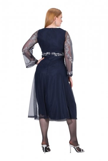 Ulla Popken 845366 Sukienka z cekinami w kwiaty Granatowa - Sukienki wieczorowe - Wieczorowe sukienki plus size