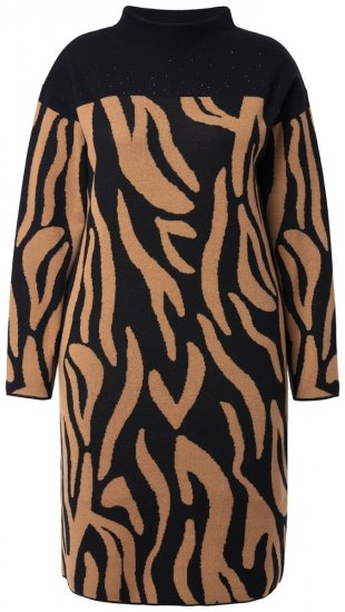 Ulla Popken 845378 Dzianinowa sukienka w zwierzęcy wzór Beżowa - Sukienki wieczorowe - Wieczorowe sukienki plus size