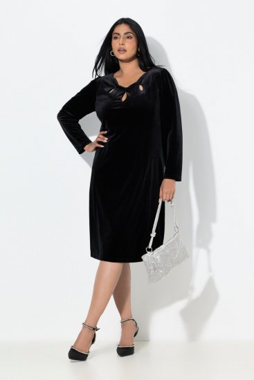 Ulla Popken 845573 Aksamitna sukienka z długim rękawem Czarna - Sukienki wieczorowe - Wieczorowe sukienki plus size
