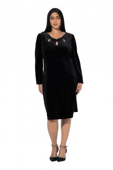Ulla Popken 845573 Aksamitna sukienka z długim rękawem Czarna - Sukienki wieczorowe - Wieczorowe sukienki plus size
