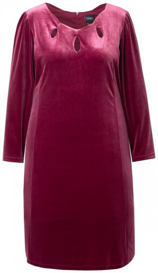 Ulla Popken 845573 Aksamitna sukienka z długim rękawem Bordowa - Sukienki wieczorowe - Wieczorowe sukienki plus size